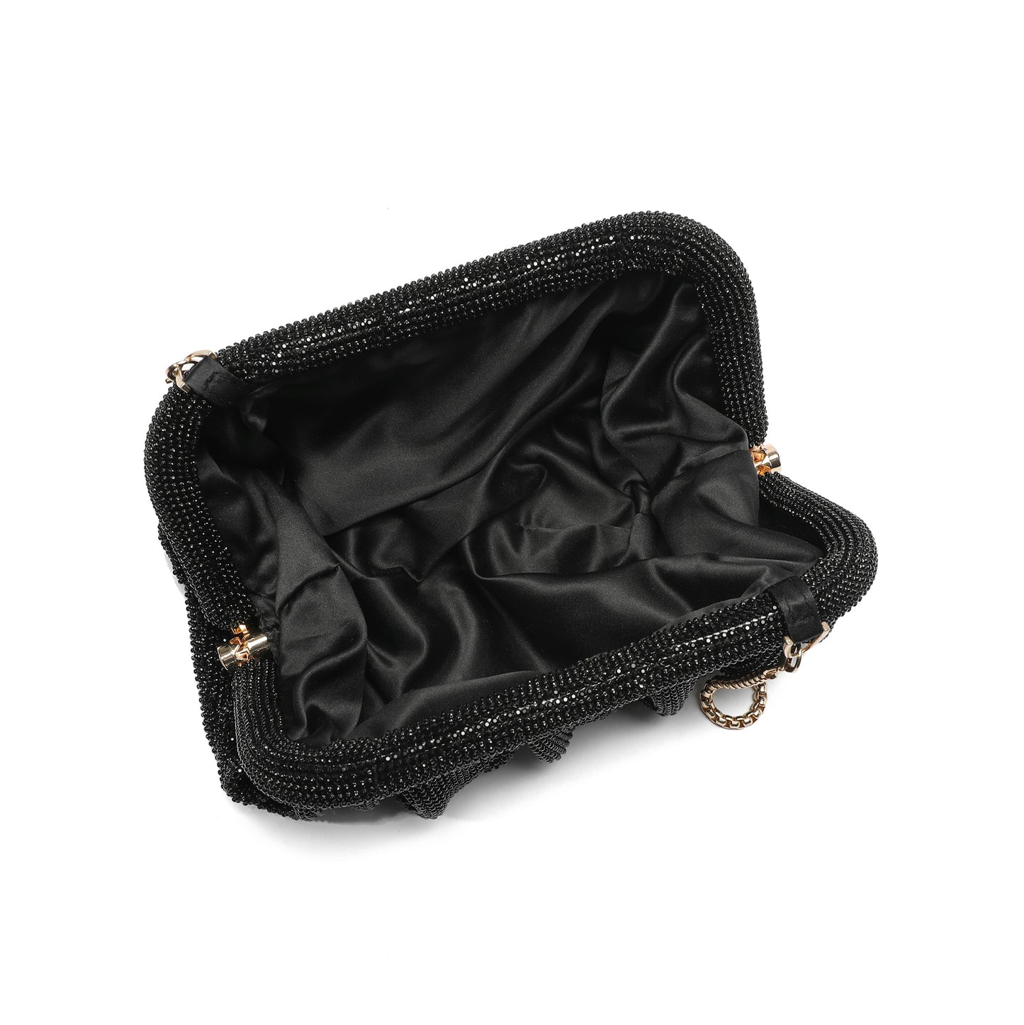 Crystal-Embellished Evening Clutch with Chain Strap