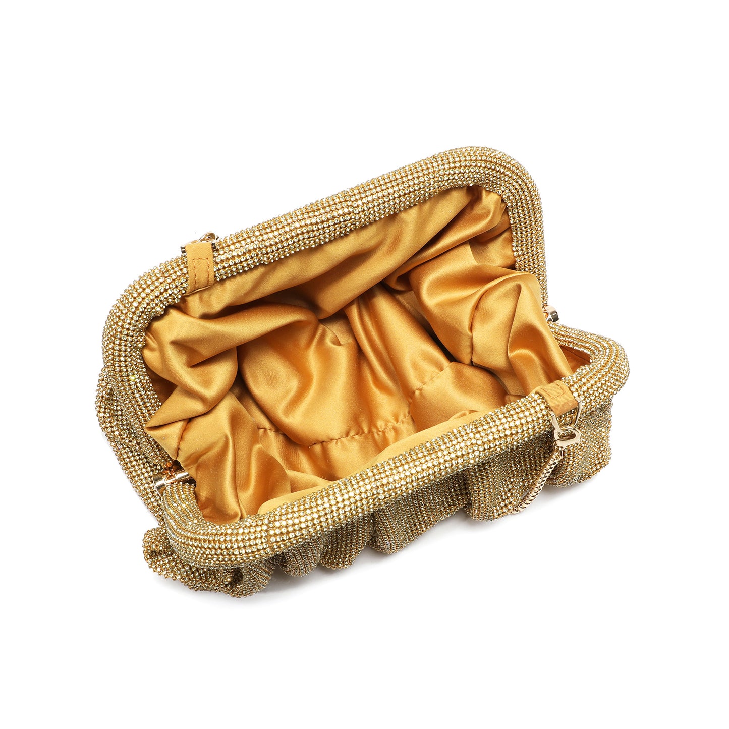 Crystal-Embellished Evening Clutch with Chain Strap