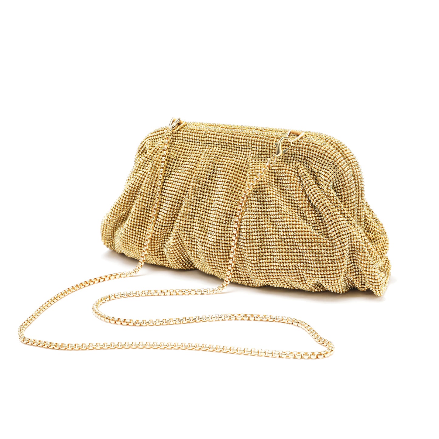 Crystal-Embellished Evening Clutch with Chain Strap