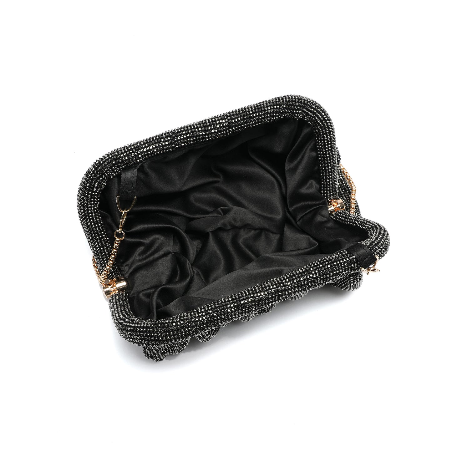 Crystal-Embellished Evening Clutch with Chain Strap