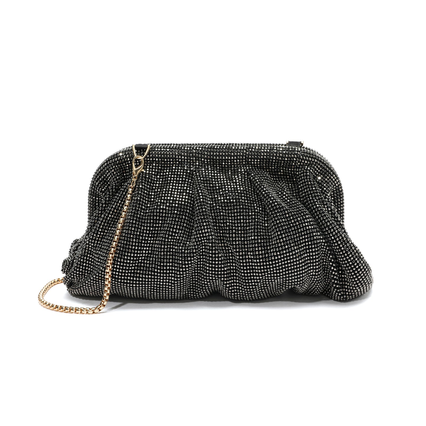 Crystal-Embellished Evening Clutch with Chain Strap