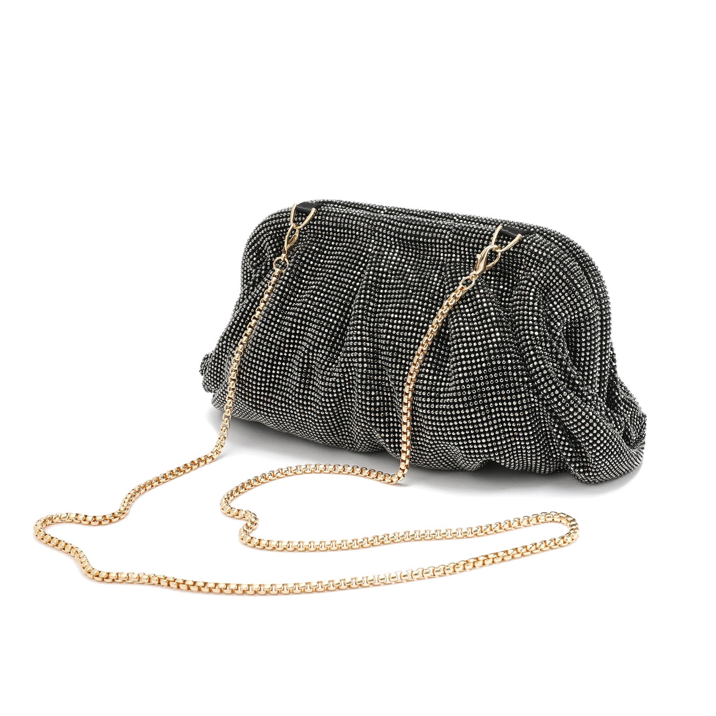 Crystal-Embellished Evening Clutch with Chain Strap
