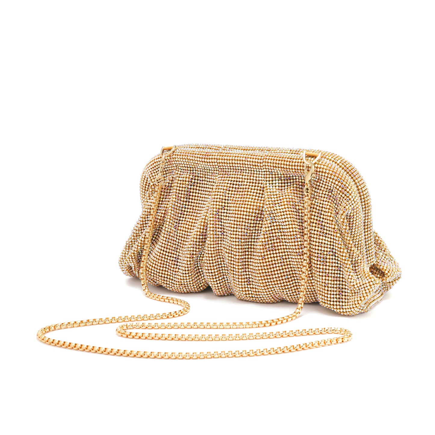Crystal-Embellished Evening Clutch with Chain Strap