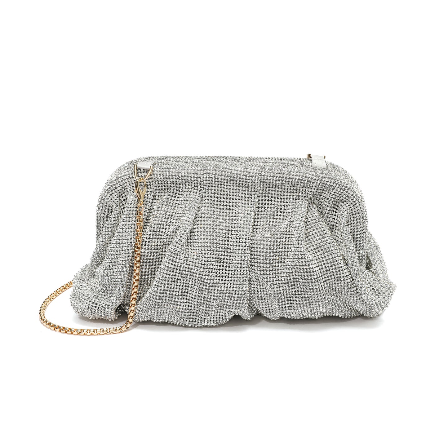 Crystal-Embellished Evening Clutch with Chain Strap