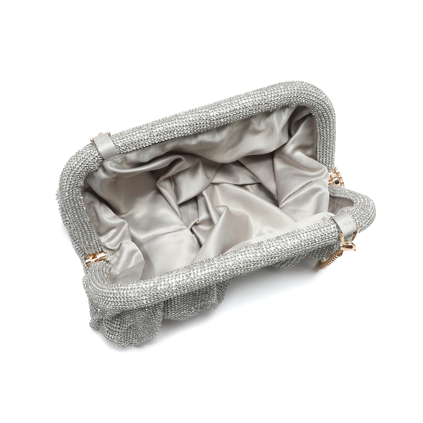 Crystal-Embellished Evening Clutch with Chain Strap
