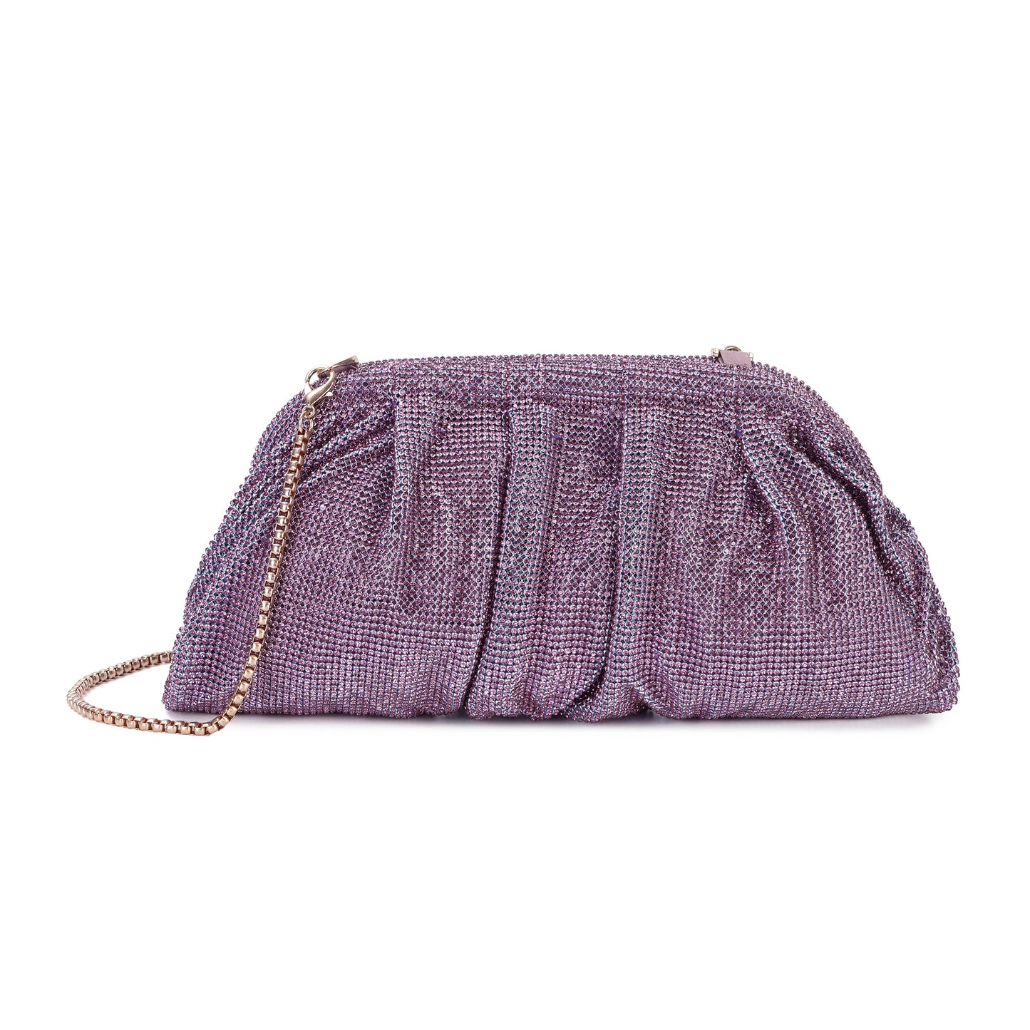 Crystal-Embellished Evening Clutch with Chain Strap