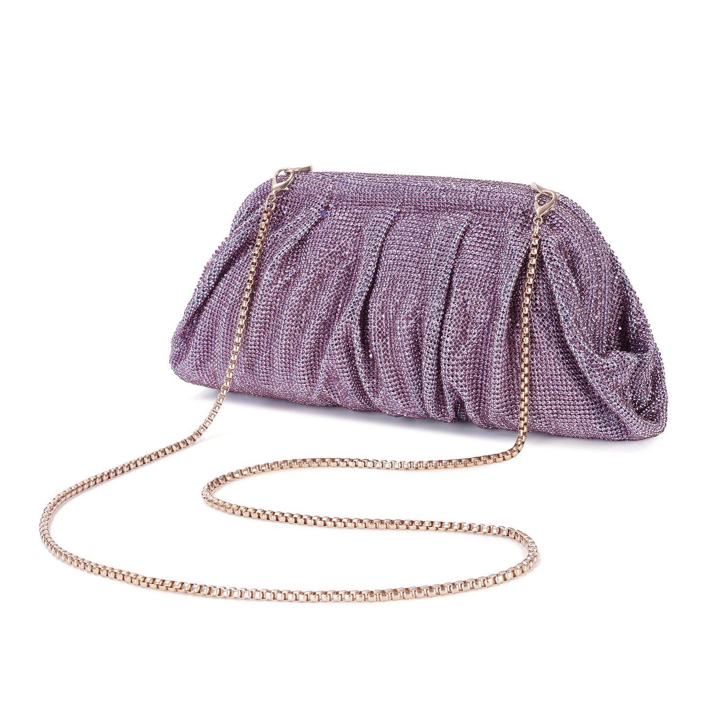 Crystal-Embellished Evening Clutch with Chain Strap