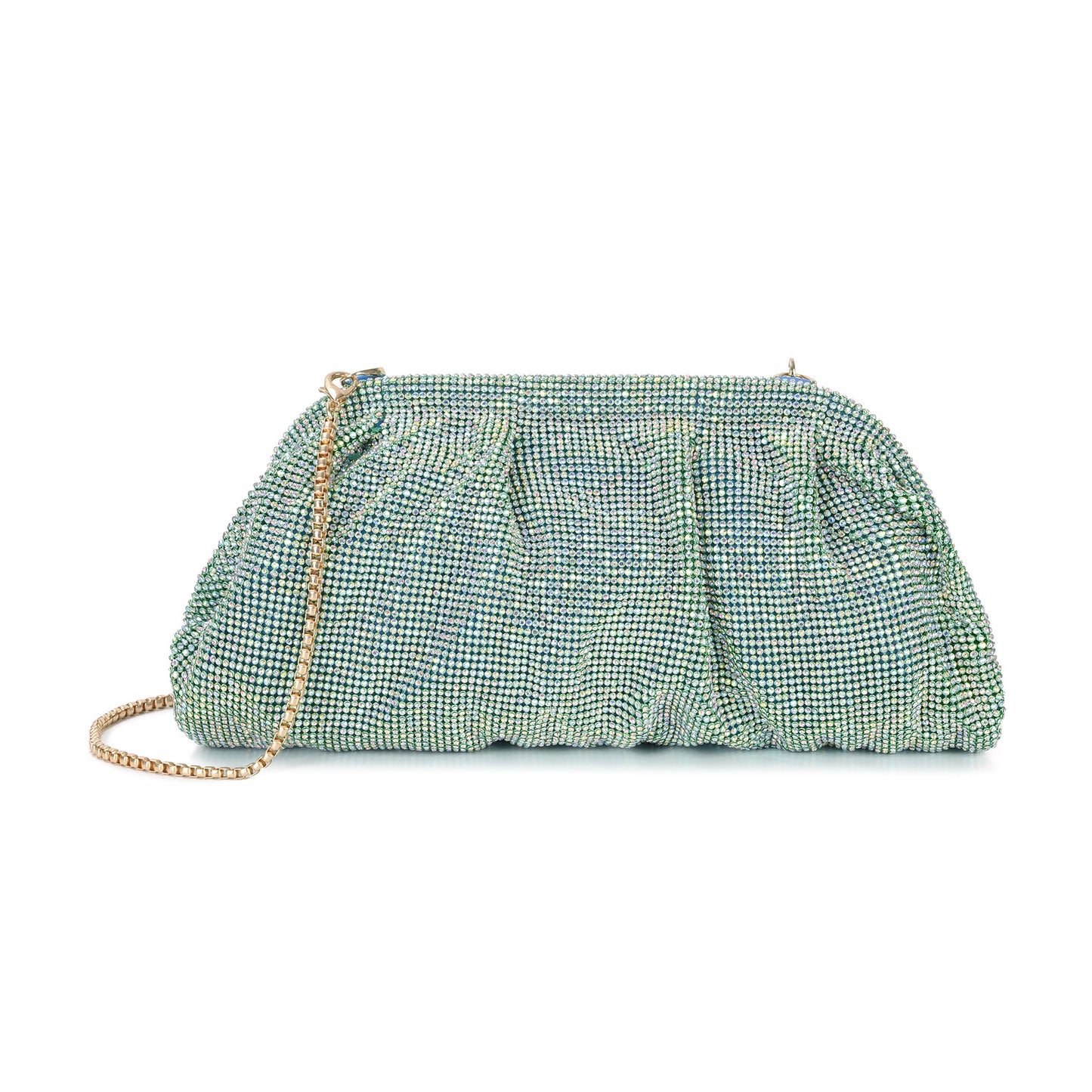 Crystal-Embellished Evening Clutch with Chain Strap