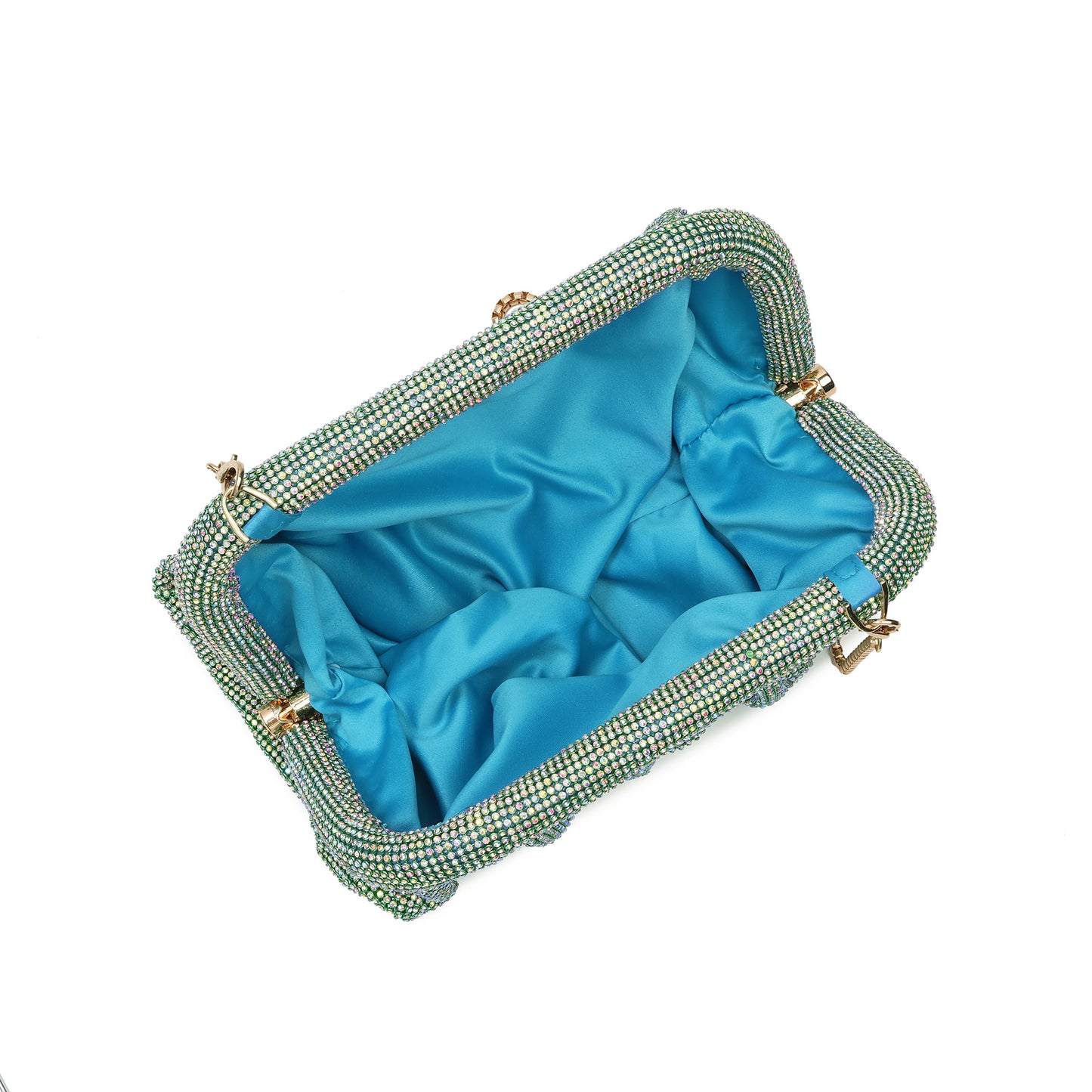 Crystal-Embellished Evening Clutch with Chain Strap