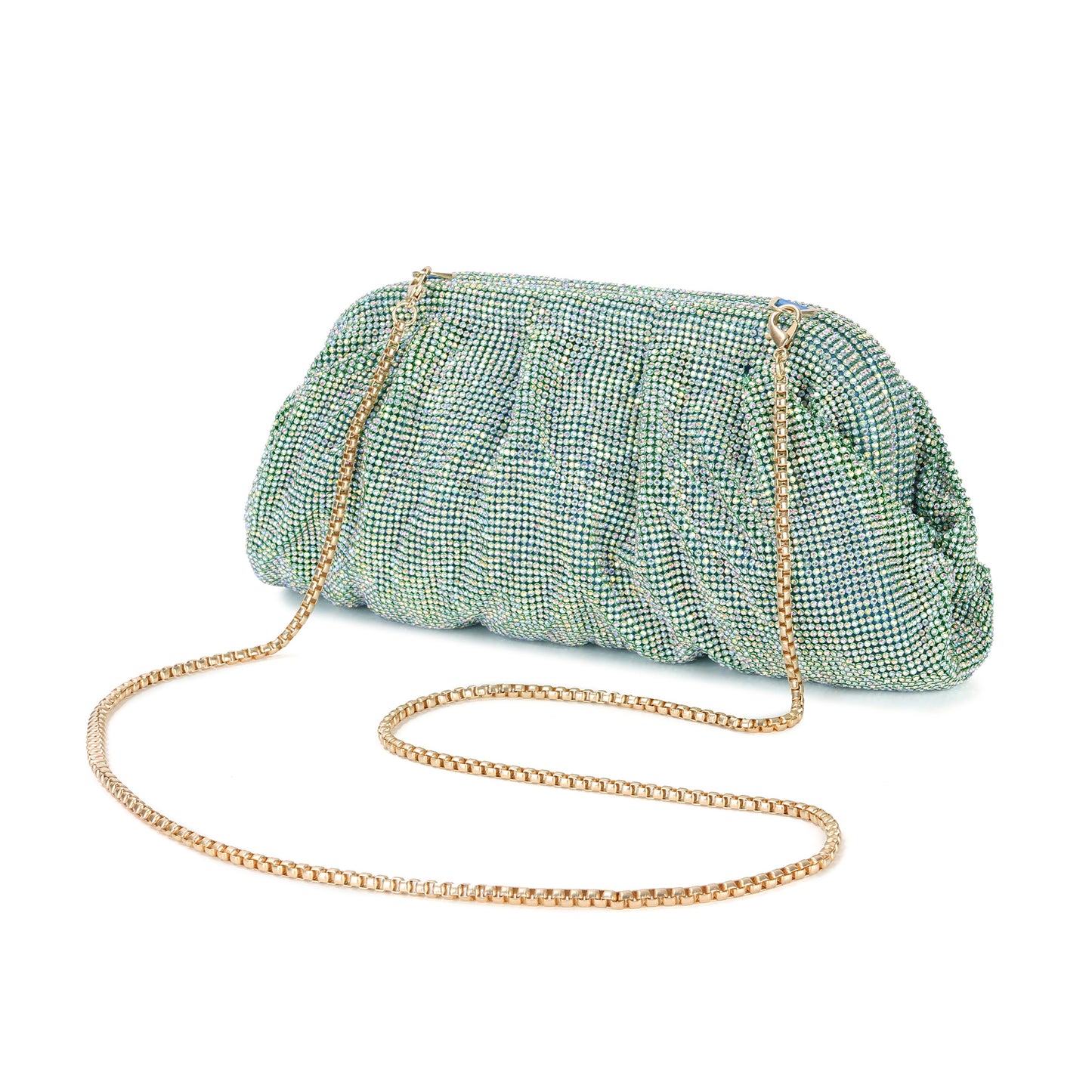 Crystal-Embellished Evening Clutch with Chain Strap