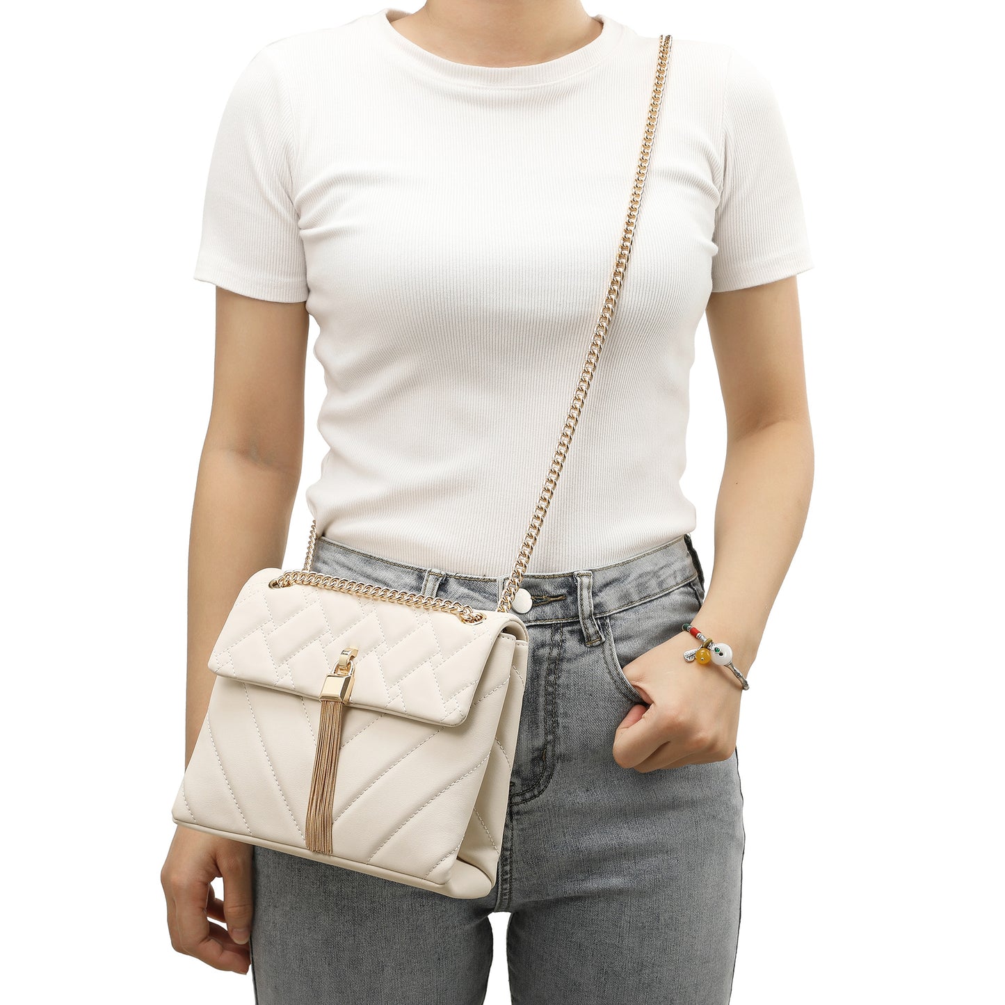 Tiffany & Fred Quilted Sheepskin Tassel Crossbody