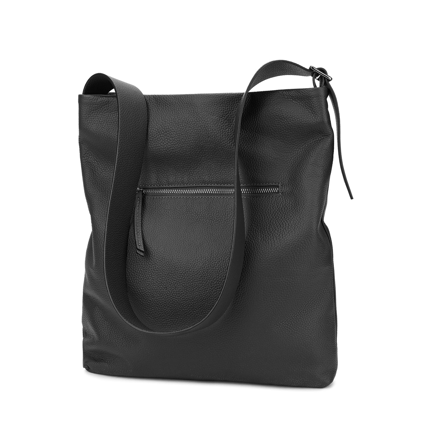 Pebbled Leather Shoulder Tote with TF Logo