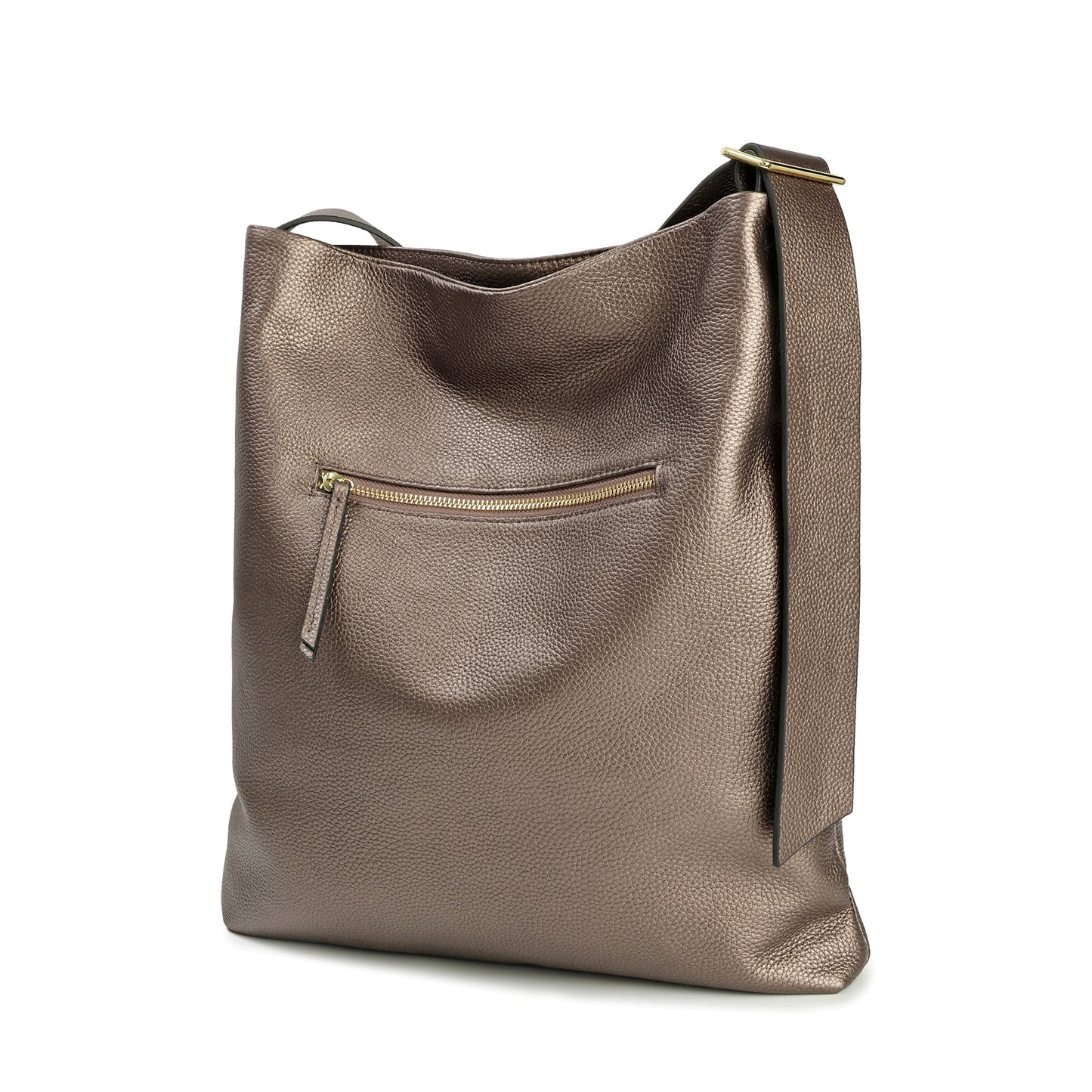 Pebbled Leather Shoulder Tote with TF Logo
