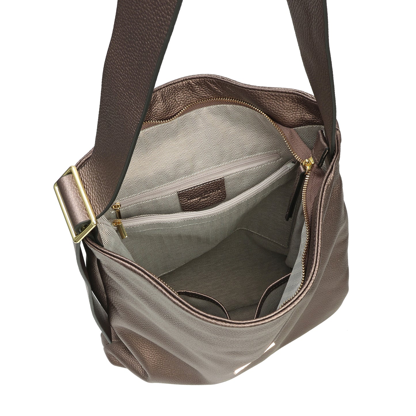 Pebbled Leather Shoulder Tote with TF Logo