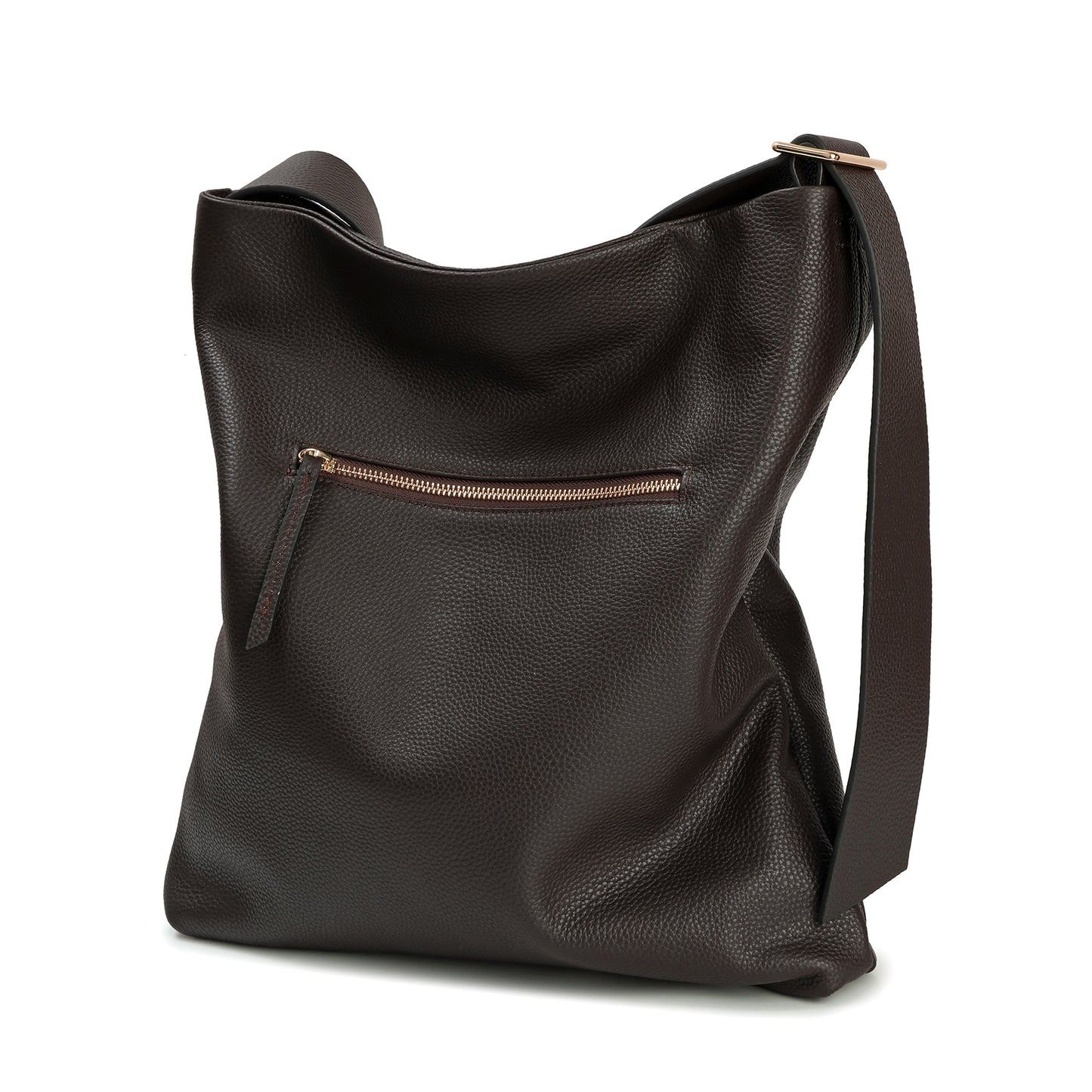 Pebbled Leather Shoulder Tote with TF Logo