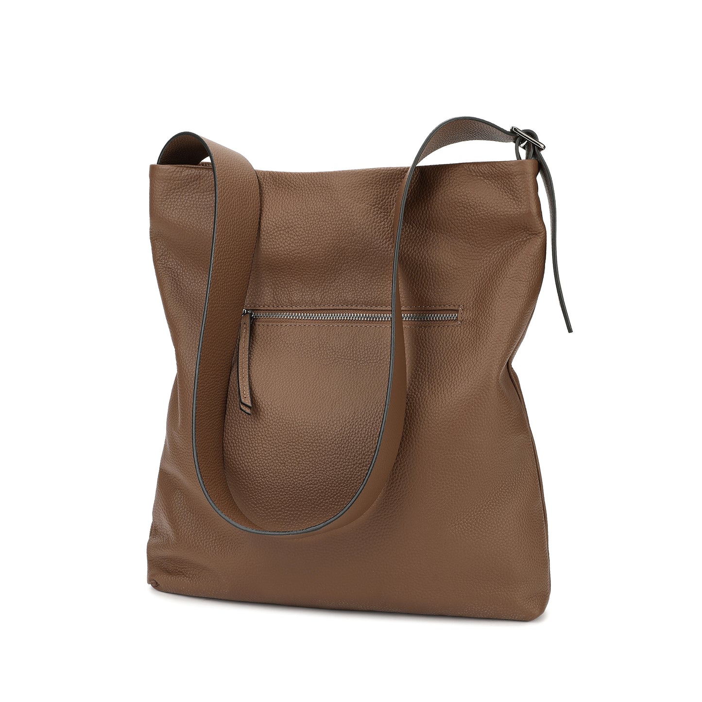 Pebbled Leather Shoulder Tote with TF Logo
