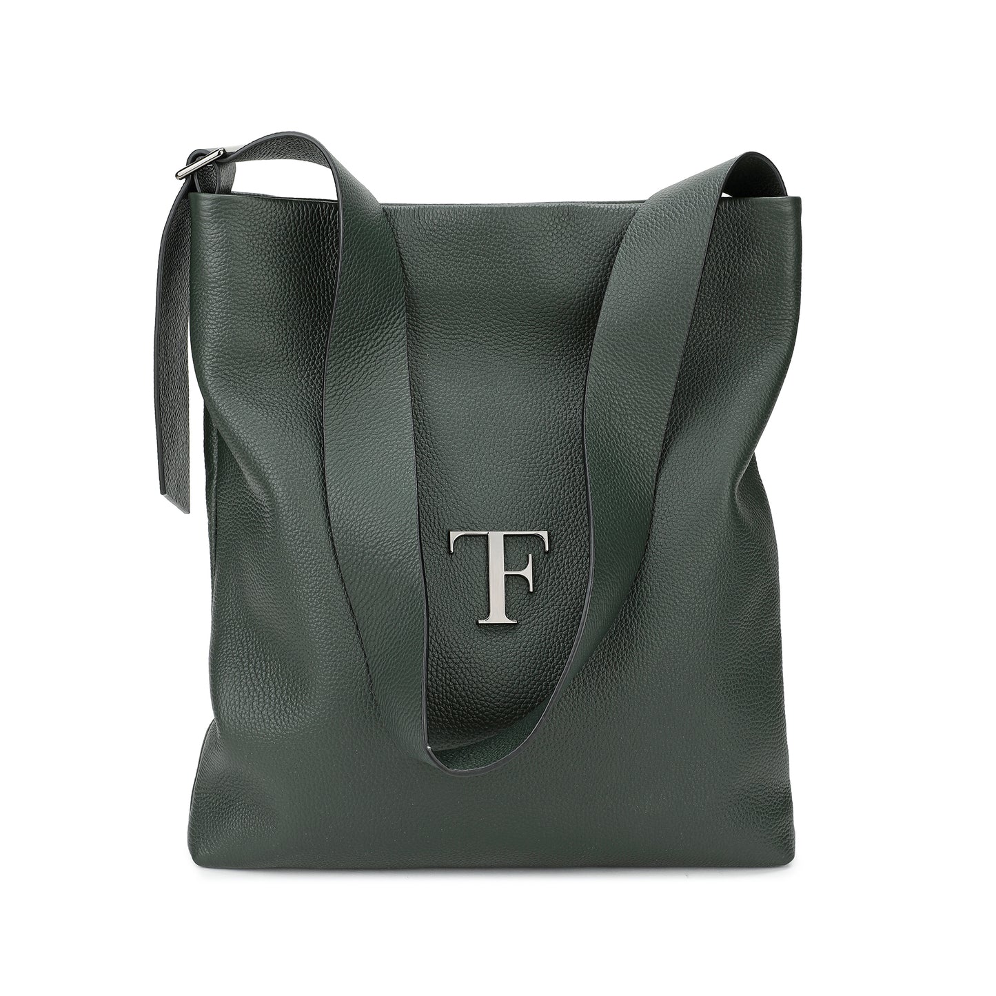 Pebbled Leather Shoulder Tote with TF Logo
