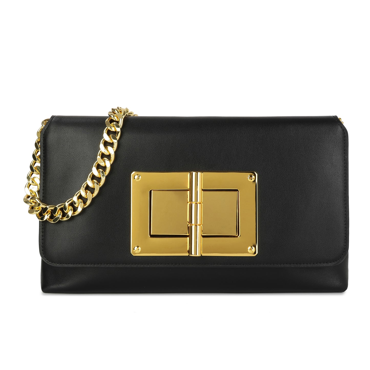 Luxe Lock Shoulder Bag with Gold Chain