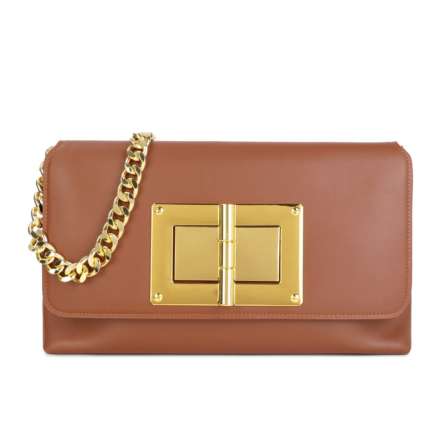 Luxe Lock Shoulder Bag with Gold Chain