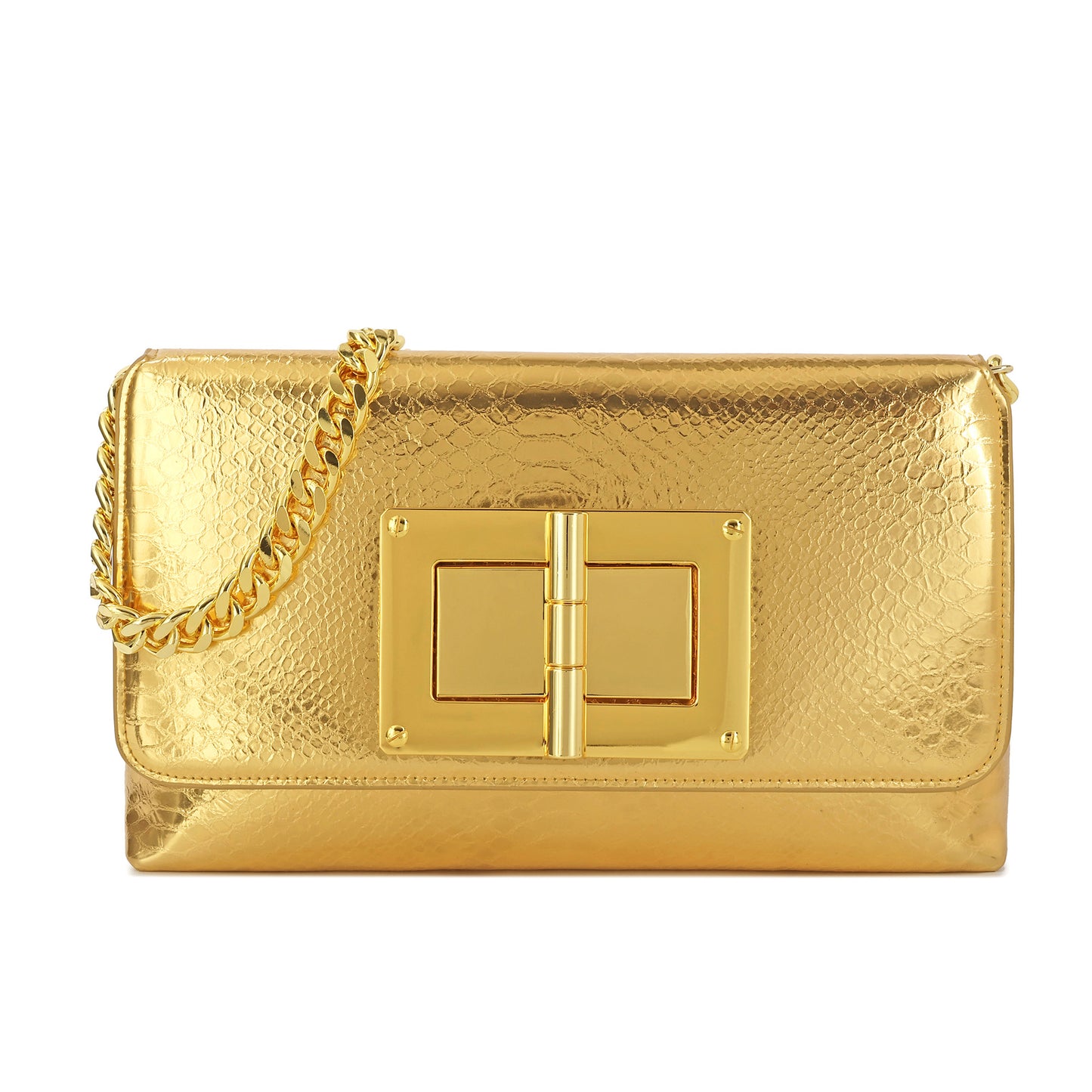 Luxe Lock Shoulder Bag with Gold Chain