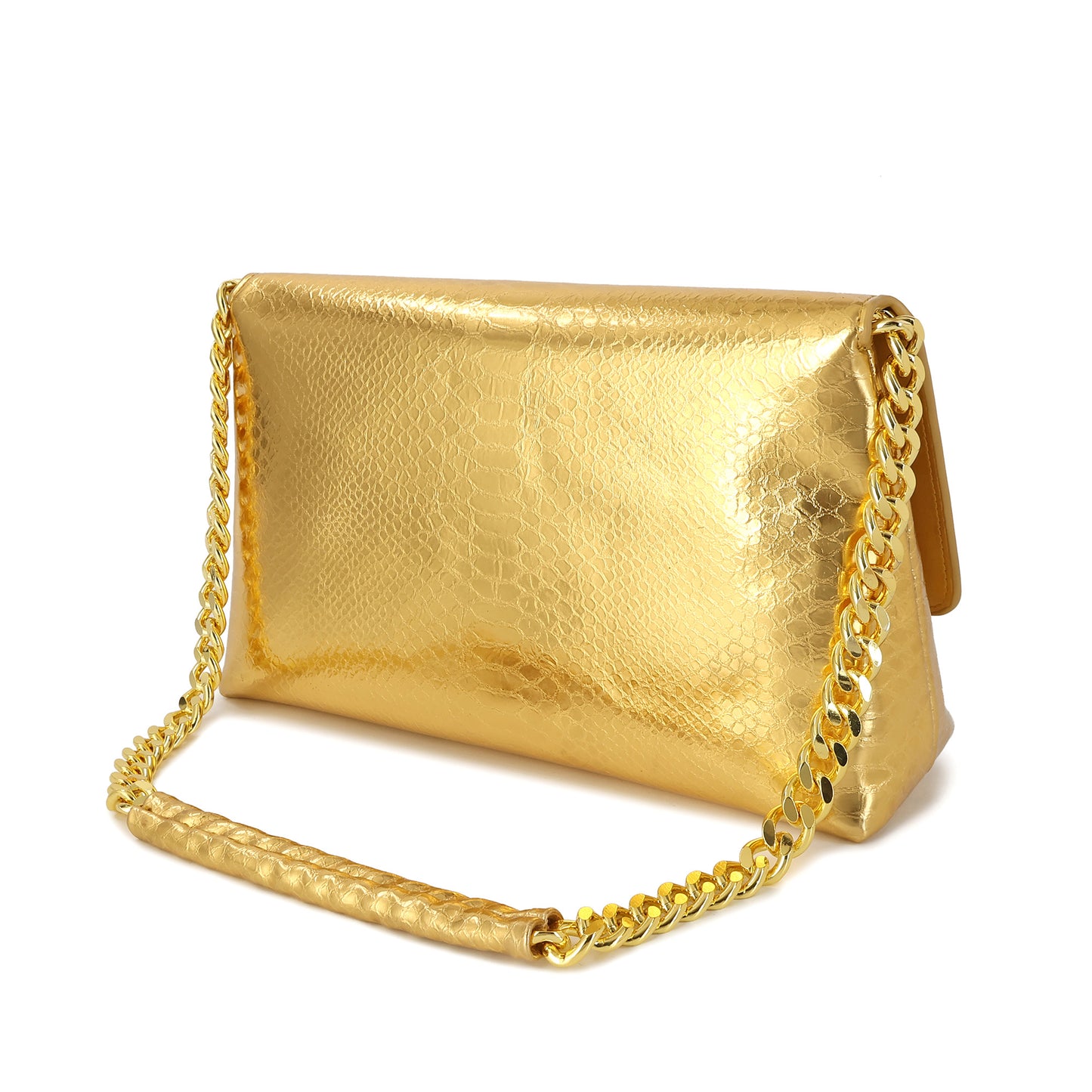 Luxe Lock Shoulder Bag with Gold Chain