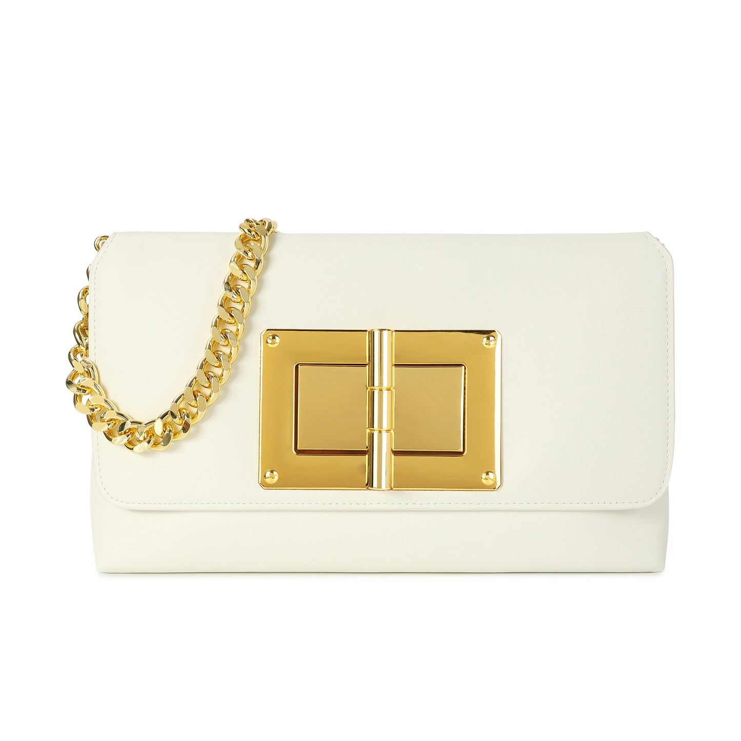 Luxe Lock Shoulder Bag with Gold Chain