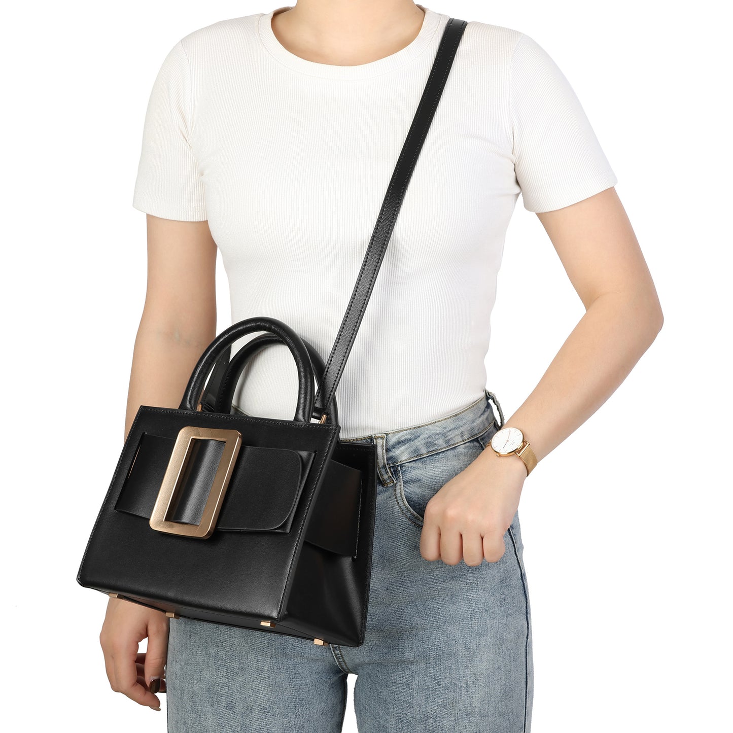 Elegant Mini Handbag with Bold Buckle
