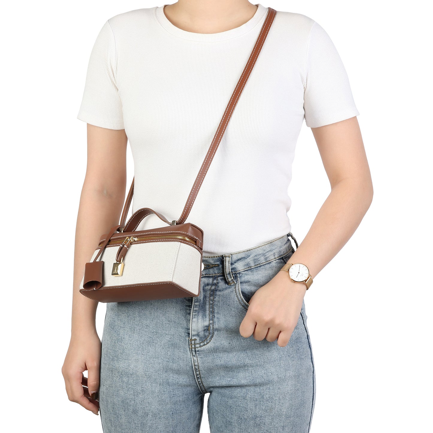 Stylish Canvas and Leather Crossbody Bag