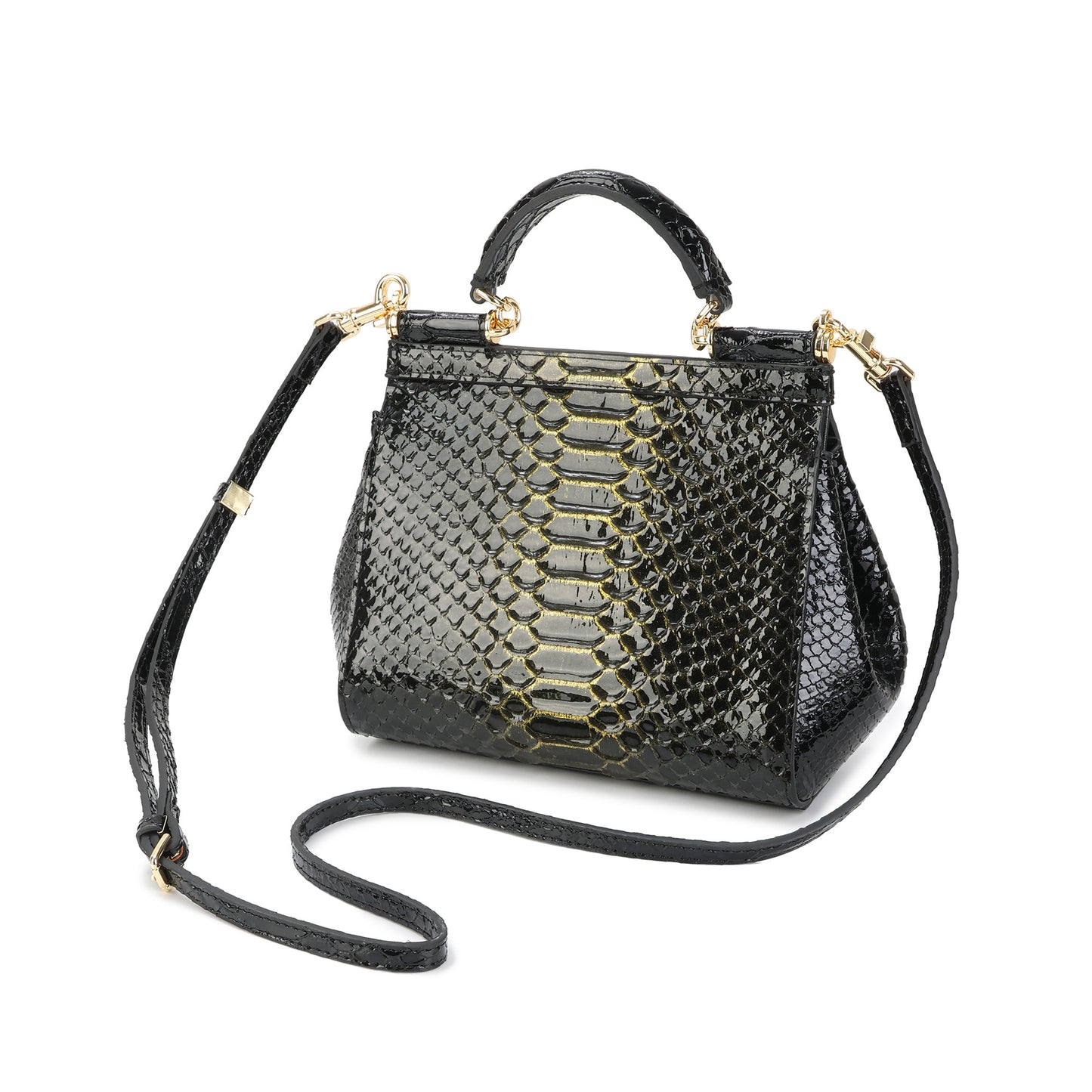 Python-Embossed Leather Top-Handle Satchel with Crossbody Strap