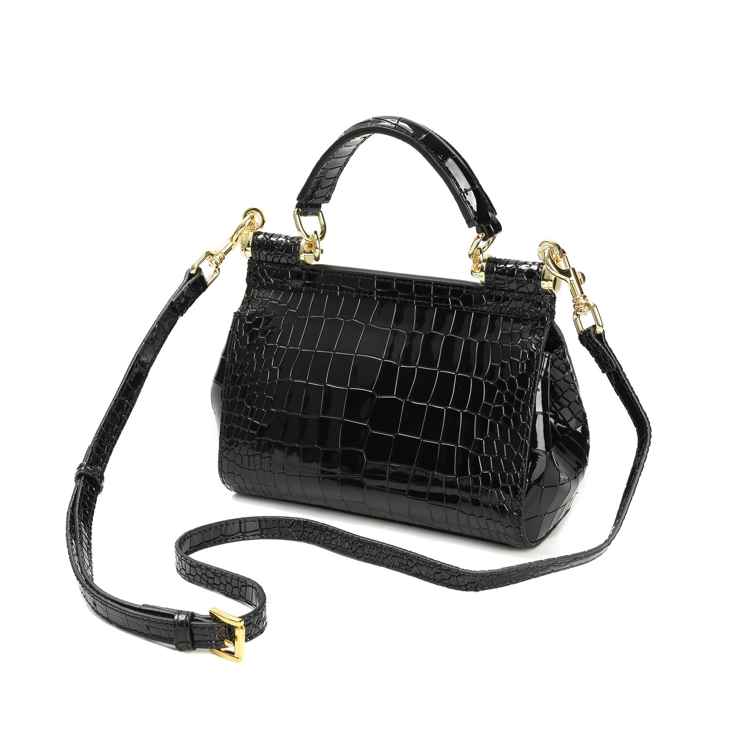 Croc-Embossed Leather Mini Satchel with Top Handle