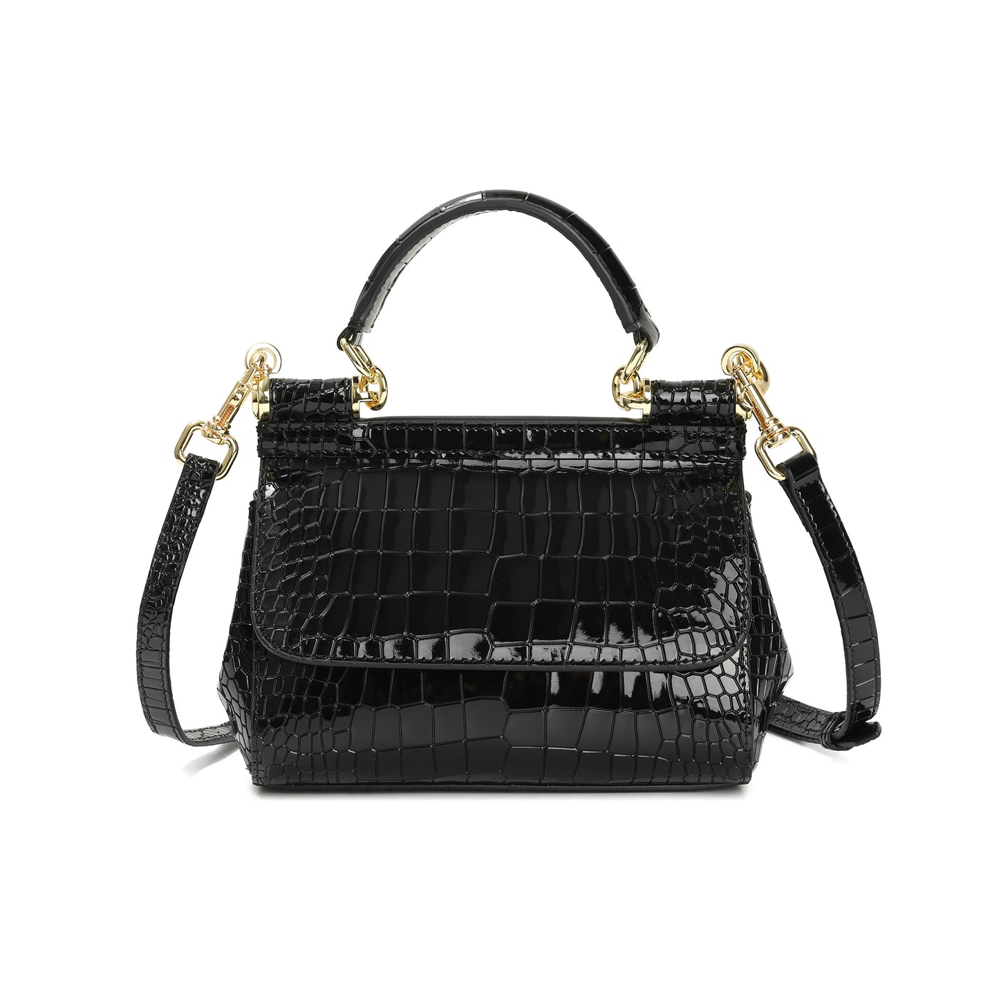 Croc-Embossed Leather Mini Satchel with Top Handle