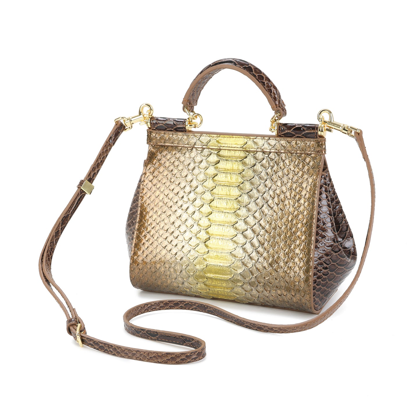 Python-Embossed Leather Top-Handle Satchel with Crossbody Strap