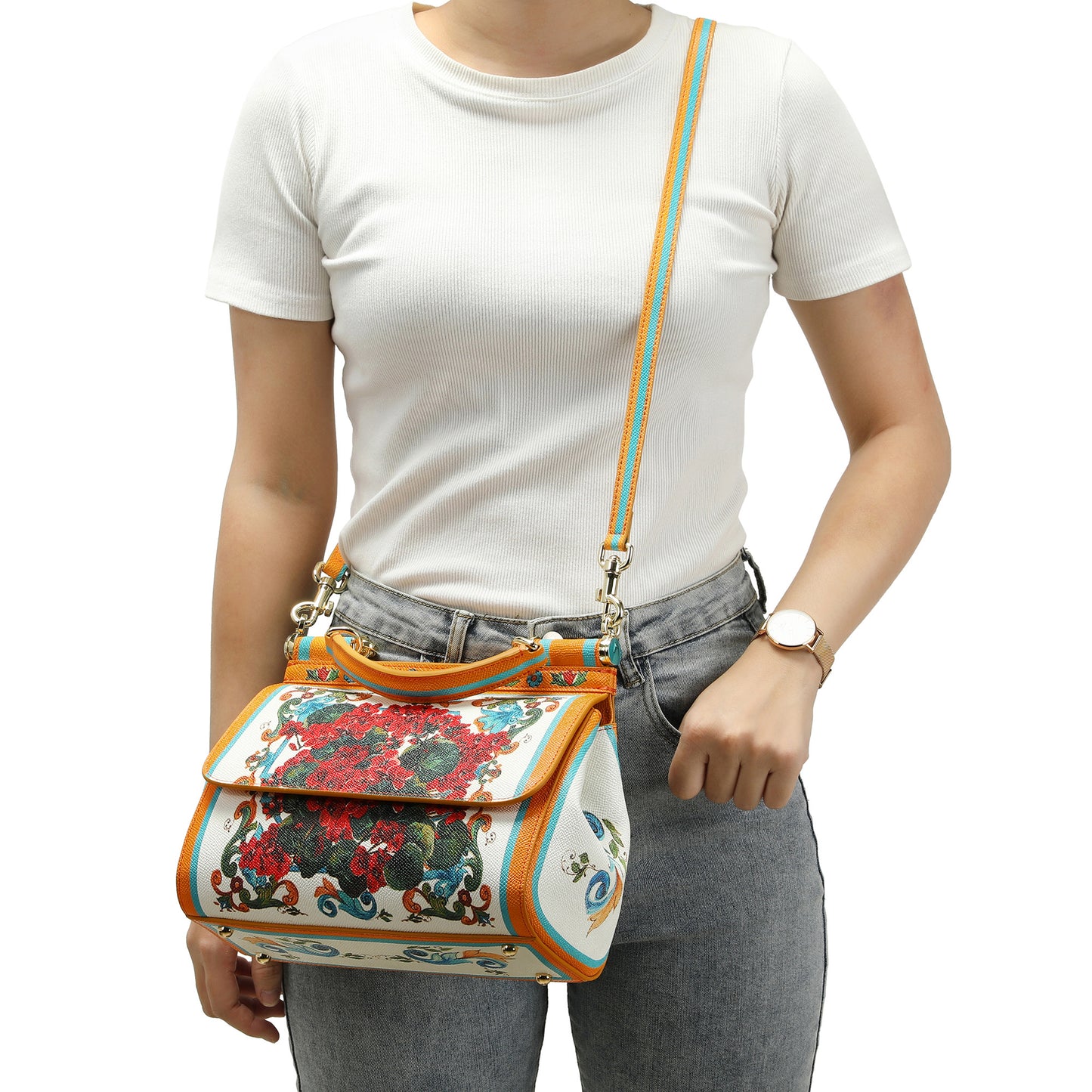 Tiffany & Fred Printed Leather Satchel/Shoulder Bag