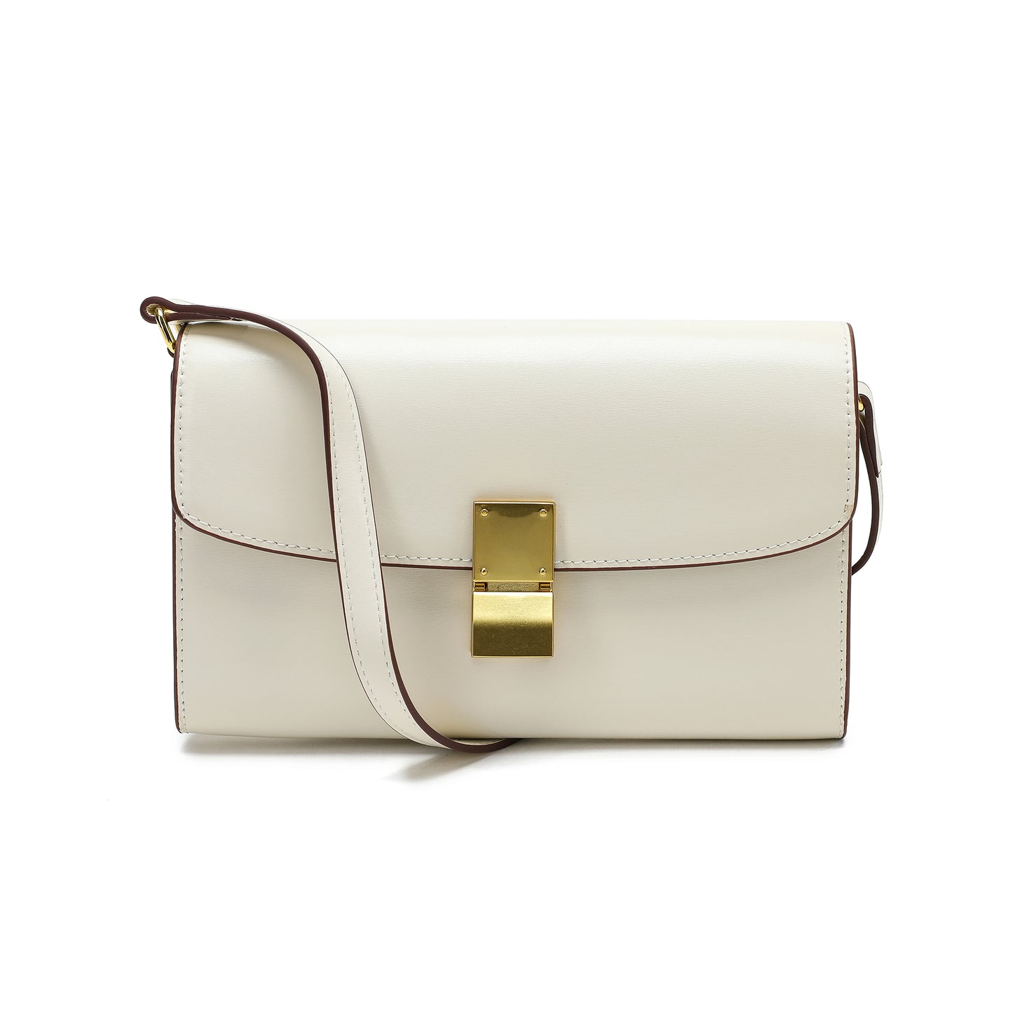 Elegant Structured Crossbody Bag with Gold-Tone Lock