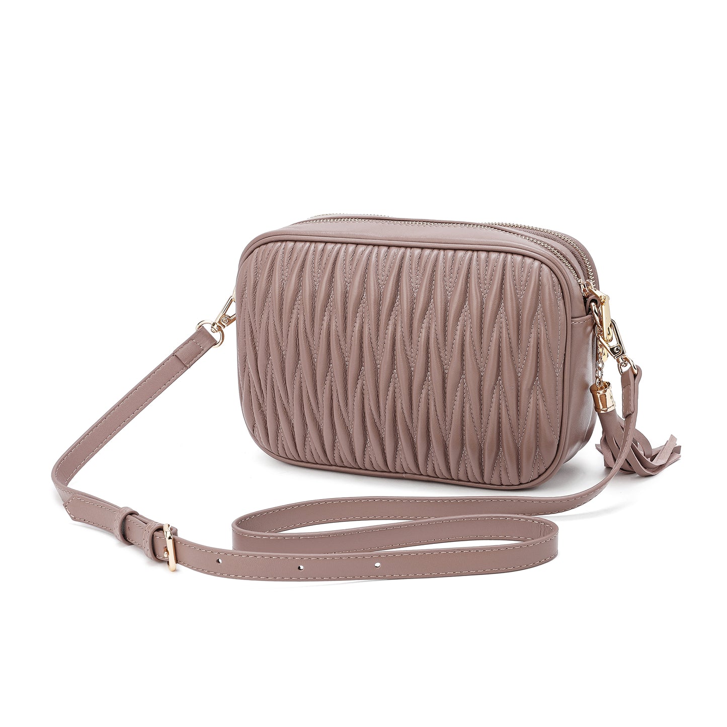 Tiffany & Fred Pleated Lambskin Leather Messenger/Shoulder Bag