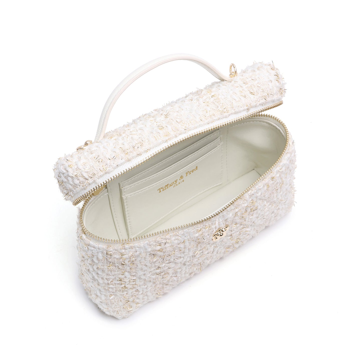 Tweed Mini Top-Handle Bag with Leather Handles & Chain Crossbody Strap