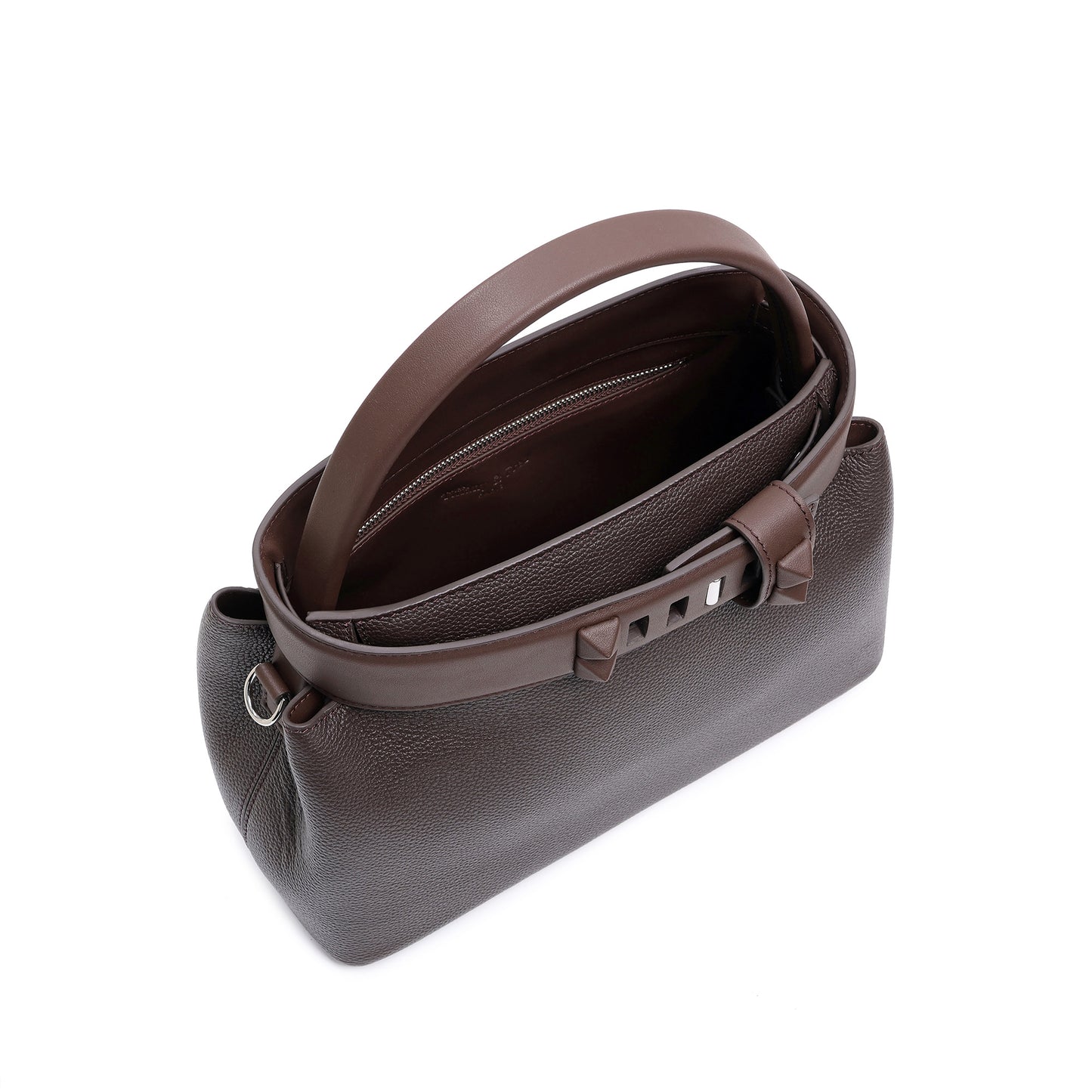 Structured Leather Top Handle Satchel
