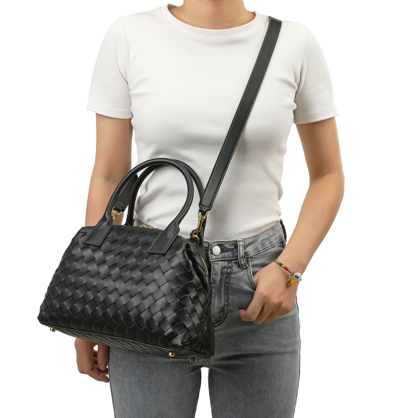 Tiffany & Fred Woven Leather Large Satchel/Shoulder Bag