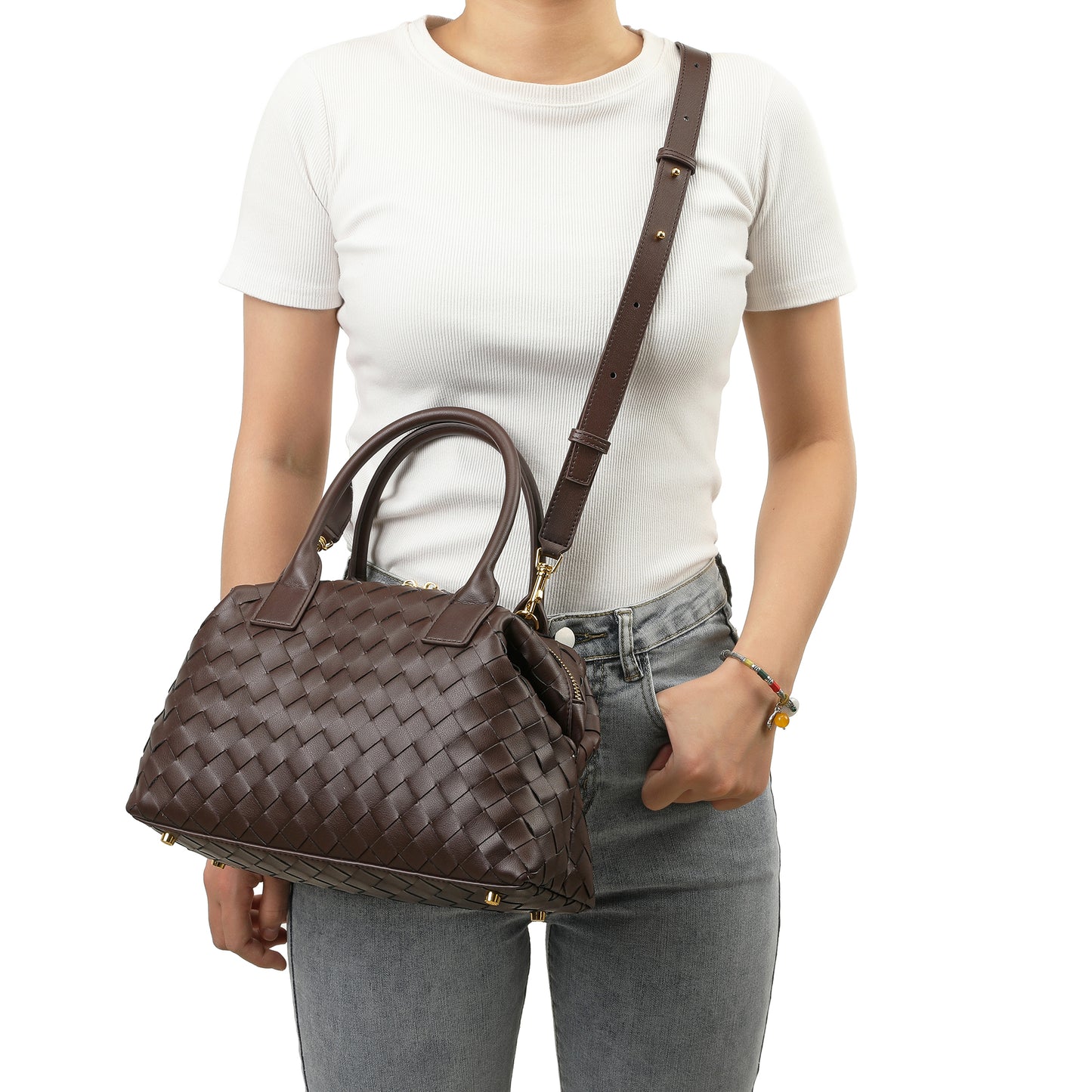 Tiffany & Fred Woven Leather Large Satchel/Shoulder Bag