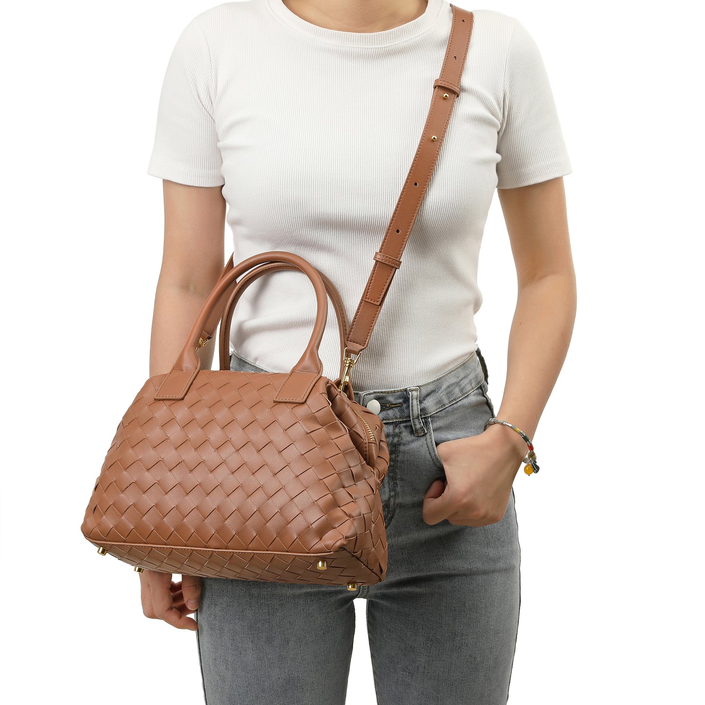 Tiffany & Fred Woven Leather Large Satchel/Shoulder Bag