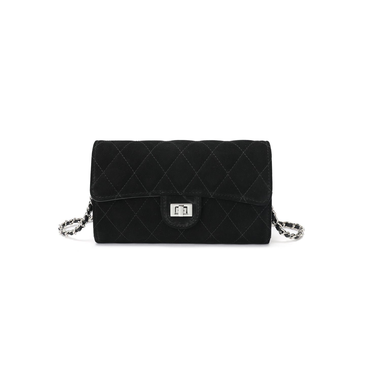 Quilted Suede Wallet-On-Chain/Clutch