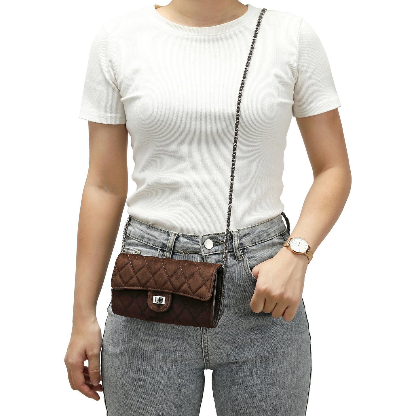 Quilted Suede Wallet-On-Chain/Clutch