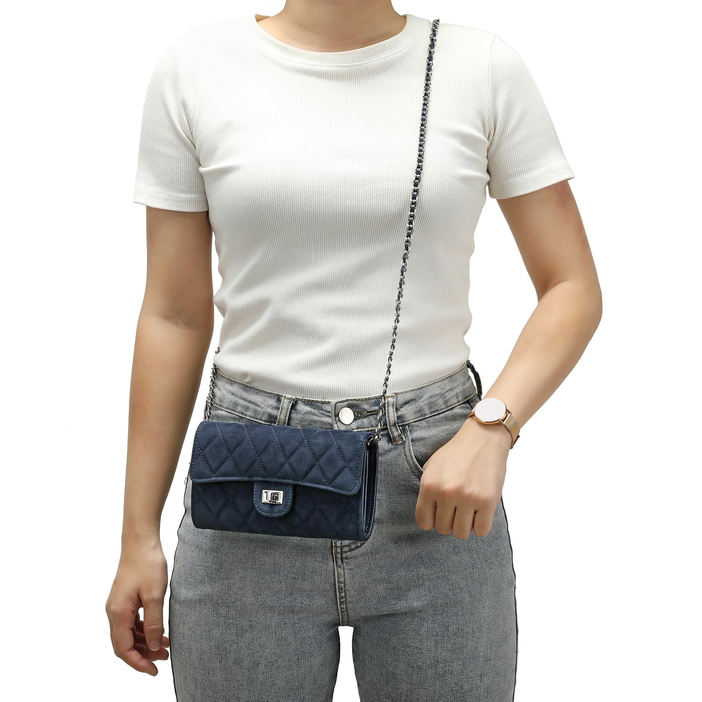 Quilted Suede Wallet-On-Chain/Clutch