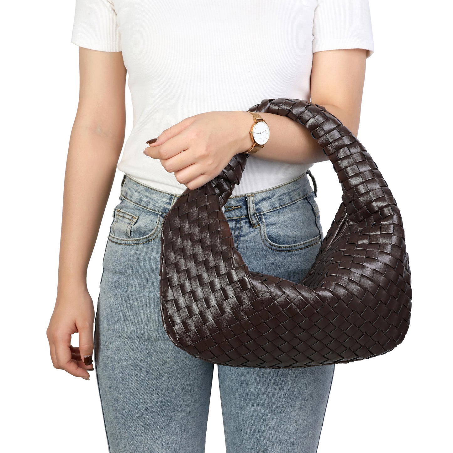 Hand-Woven Large Leather Hobo/Tote