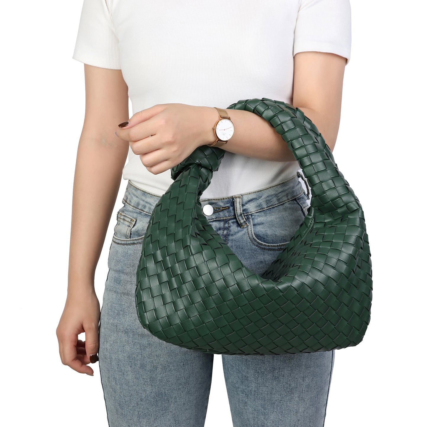 Hand-Woven Large Leather Hobo/Tote