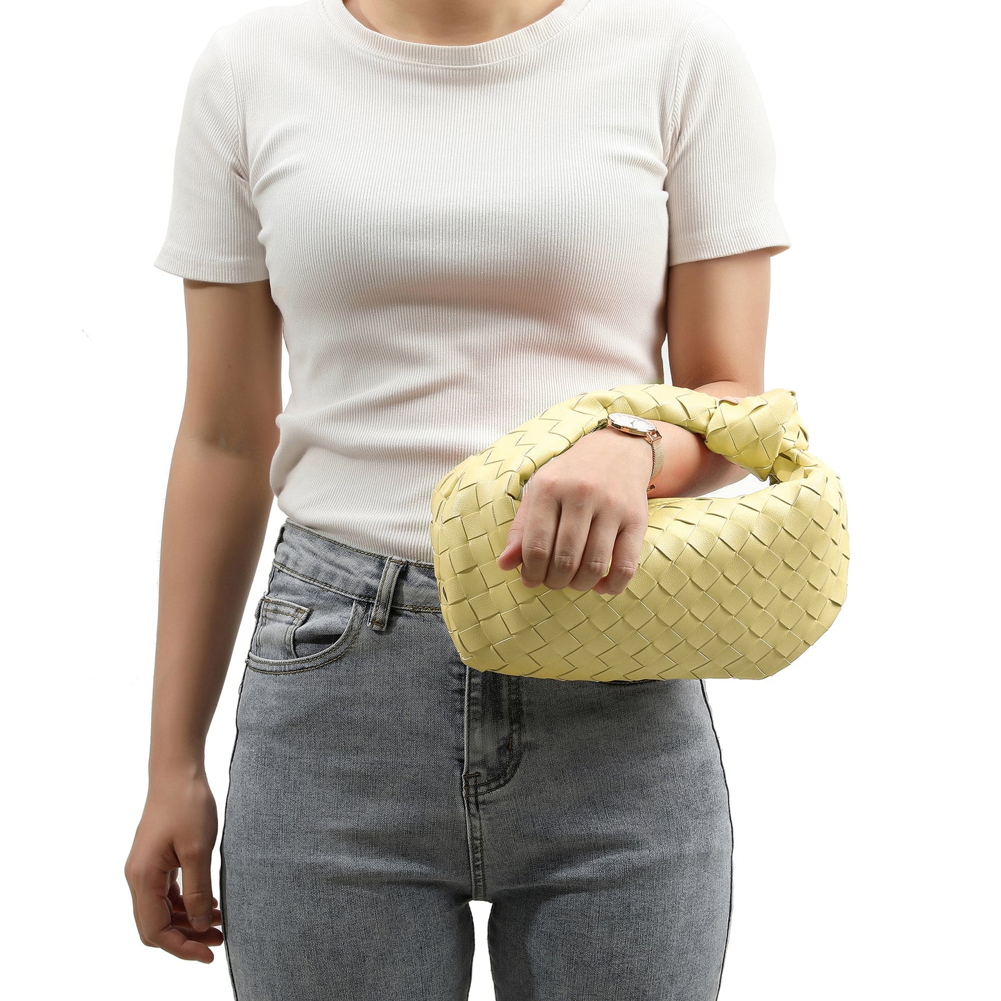 Woven Sheepskin Knot Bag Pouch