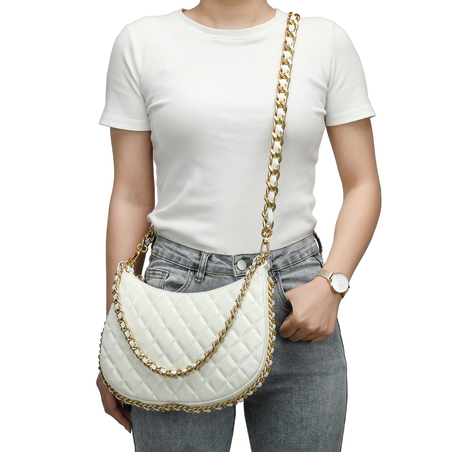 Tiffany & Fred Quilted Sheepskin Leather Crossbody Bag