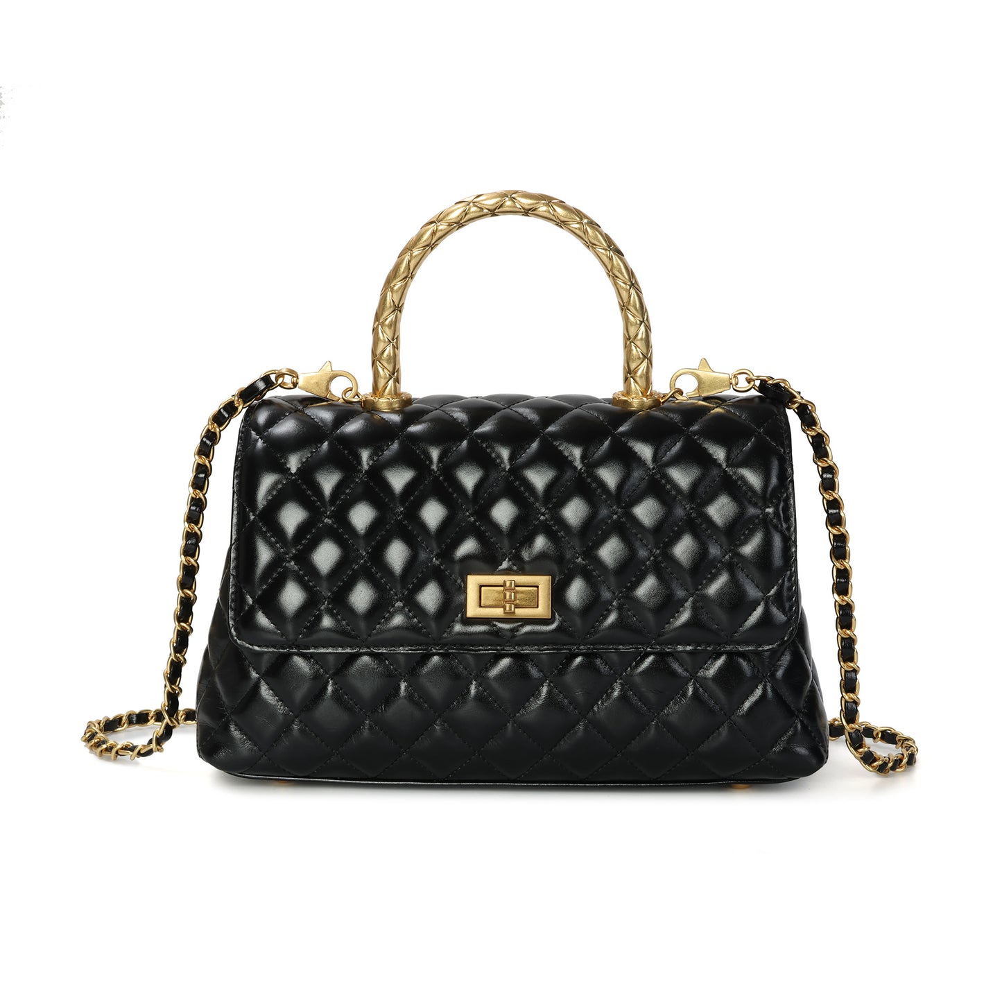 Elegant Quilted Top Handle Bag with Chain Strap