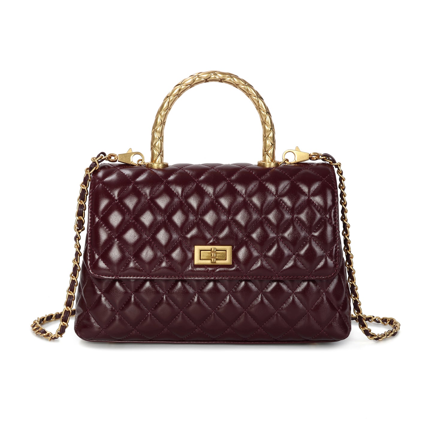 Elegant Quilted Top Handle Bag with Chain Strap