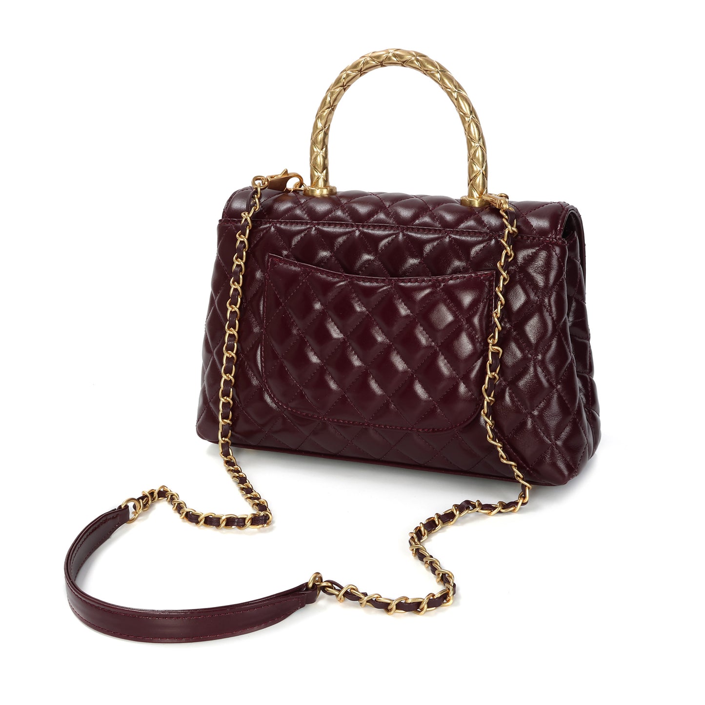 Elegant Quilted Top Handle Bag with Chain Strap